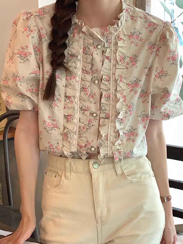Women's Blouses & Shirts Women Korean Chic Summer French Sweet Stand Collar Trimmed Pearl Buckle Edge Stitching Puff Sleeve Floral ShirtWome, Image color
Women's Blouses & Shirts Women Korean Chic Summer French Sweet Stand Collar Trimmed Pearl Buckle Edge Stitching Puff Sleeve Floral ShirtWome, Image color