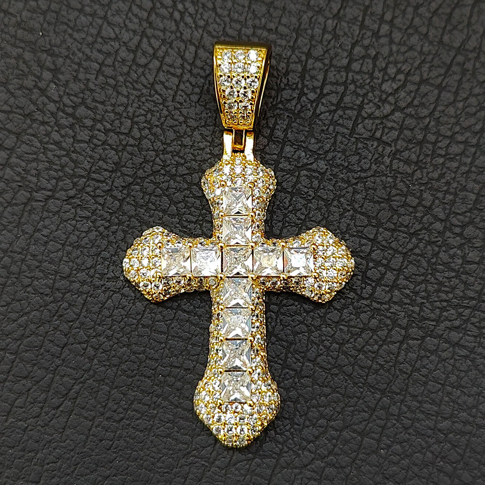 Diamond Stone Cross Pendants Necklace Jewelry 18K Real Gold Plated Men Women Gift Religious Jewelry