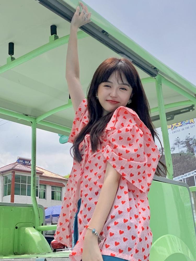 Women's Blouses & Shirts Sweet Lolita Women Cute Heart-shaped Printing Kawaii Female Vintage Short Sleeve Loose Casual Tops Chic ClothingWom, Pink 
Women's Blouses & Shirts Sweet Lolita Women Cute Heart-shaped Printing Kawaii Female Vintage Short Sleeve Loose Casual Tops Chic ClothingWom, Pink