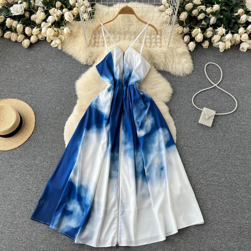 Casual Dresses Beach Style French Vintage Tie Dye Print Sleeveless Temperament Camisole Dress Women's A-LINE Folds Ankle-Length DressCas, Blue
Casual Dresses Beach Style French Vintage Tie Dye Print Sleeveless Temperament Camisole Dress Women's A-LINE Folds Ankle-Length DressCas, Blue