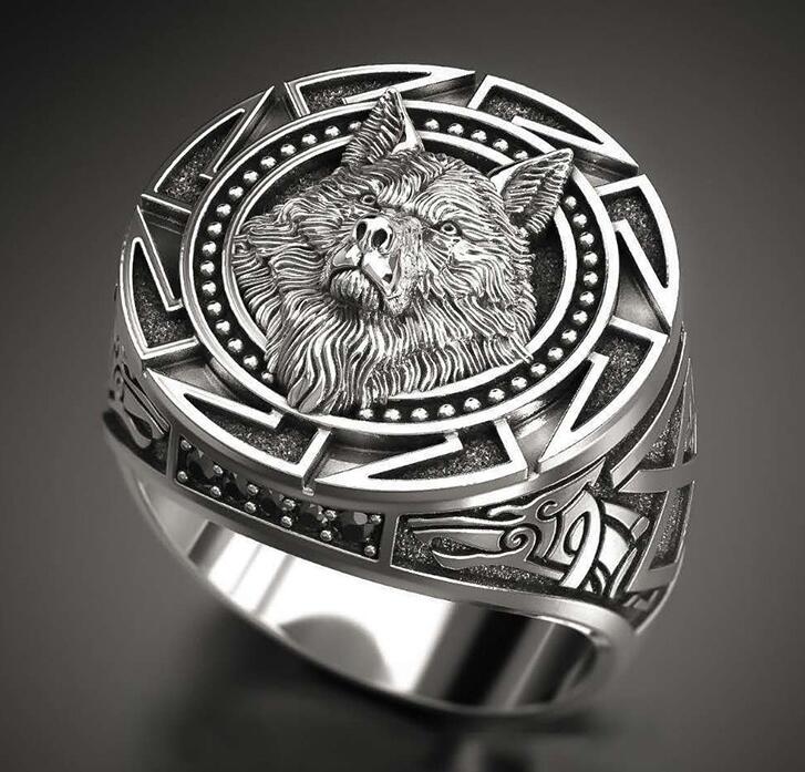 Viking Warrior Wolf Head Rings for Men Punk Jewelry Retro Wolf Totem Male Silver Color Ring Hip Hop Finger Bands GC894