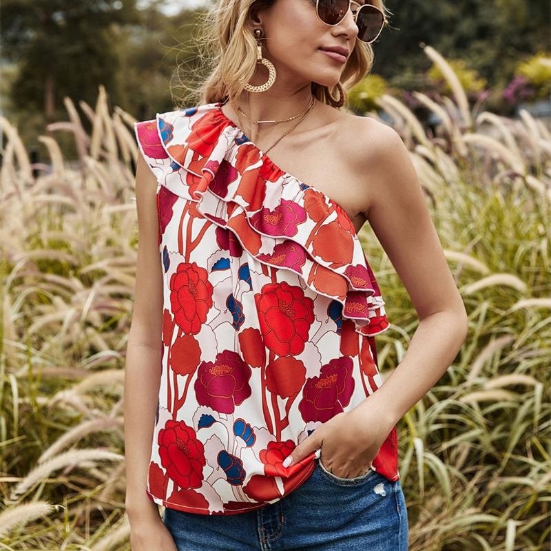 Women's Tanks & Camis Women Summer Sexy One Shoulder Tank Top Boho Flroal Print Ruffles Oblique Neck Loose Vest Sleeveless Shirts Blouse, As pic
Women's Tanks & Camis Women Summer Sexy One Shoulder Tank Top Boho Flroal Print Ruffles Oblique Neck Loose Vest Sleeveless Shirts Blouse, As pic