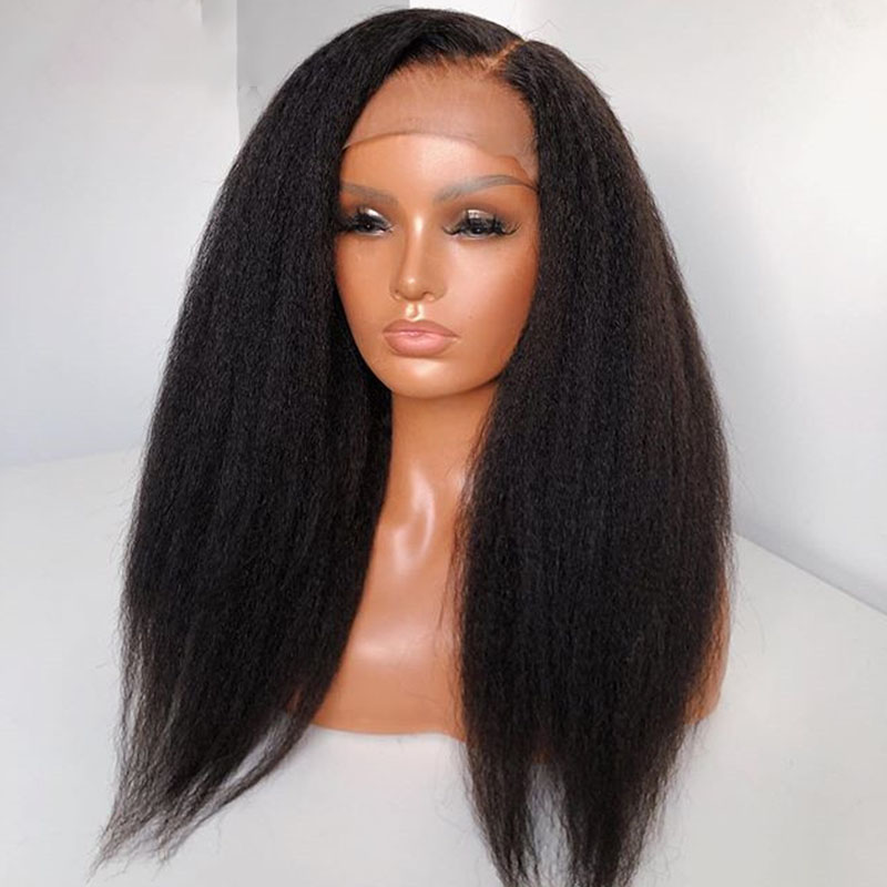 Transparent Yaki Straight Lace Front Wig Pre Plucked Brazilian 13x4 Kinky Straight Synthetic Wigs For Woman Natural Hairline