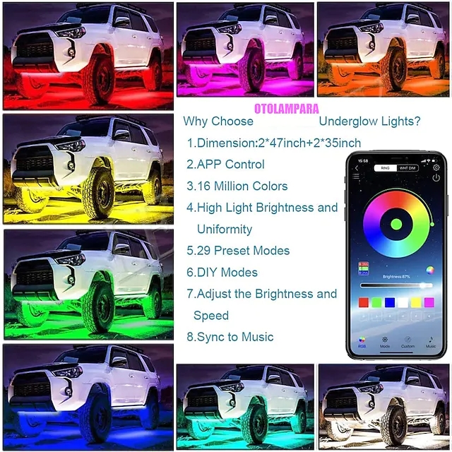 100W 5050 SMD LED IP68 Waterproof Car Underbody Light LED Decorative Lamp Auto RGB Underglow Flexible Strip Voice APP Control