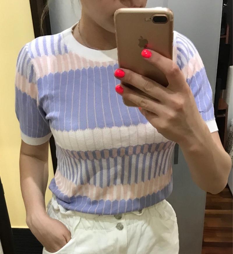 Women' T-Shirt Summer Knit Stripe Tops Women Short Sleeves Ruffles O-neck Pullovers Jumper Computer Knitted Sweaters MulticolorWomen, Sky blue
Women' T-Shirt Summer Knit Stripe Tops Women Short Sleeves Ruffles O-neck Pullovers Jumper Computer Knitted Sweaters MulticolorWomen, Sky blue
