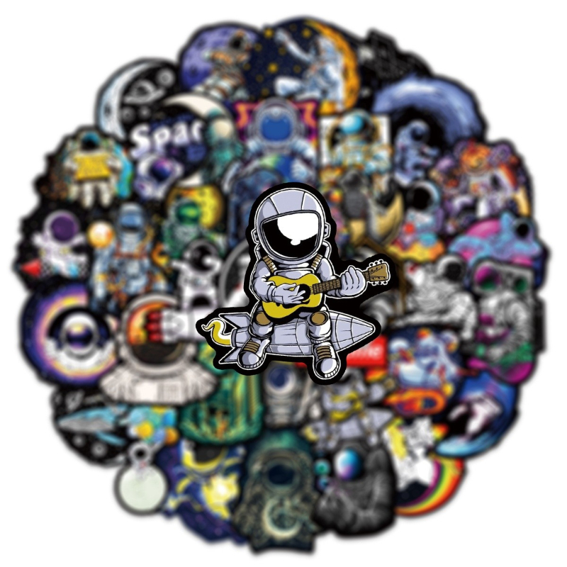 50Pcs Cool Interesting Black Astronaut Sticker Cartoon Space Suit Graffiti Kids Toy Skateboard Car Motorcycle Bicycle Sticker Decals
