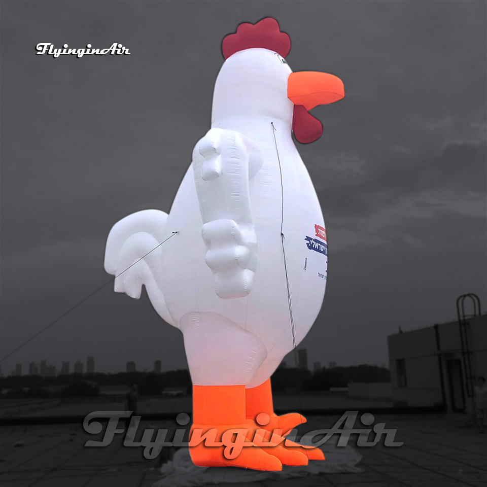 Outdoor Advertising White Inflatable Rooster Balloon Cartoon Animal Mascot Model 6m Blow Up Proud Chicken For Event