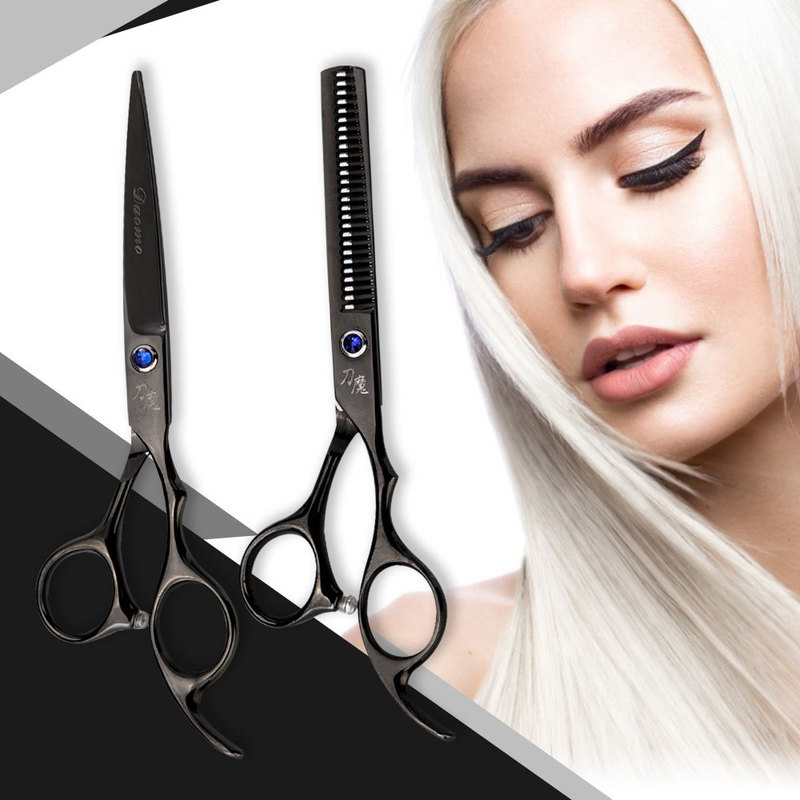 2pcs/set Professional 6 Inch Hair Cutting Scissor Leather Bag Stainless Steel Barber Salon Thinning Tools for Hairdressing 220317