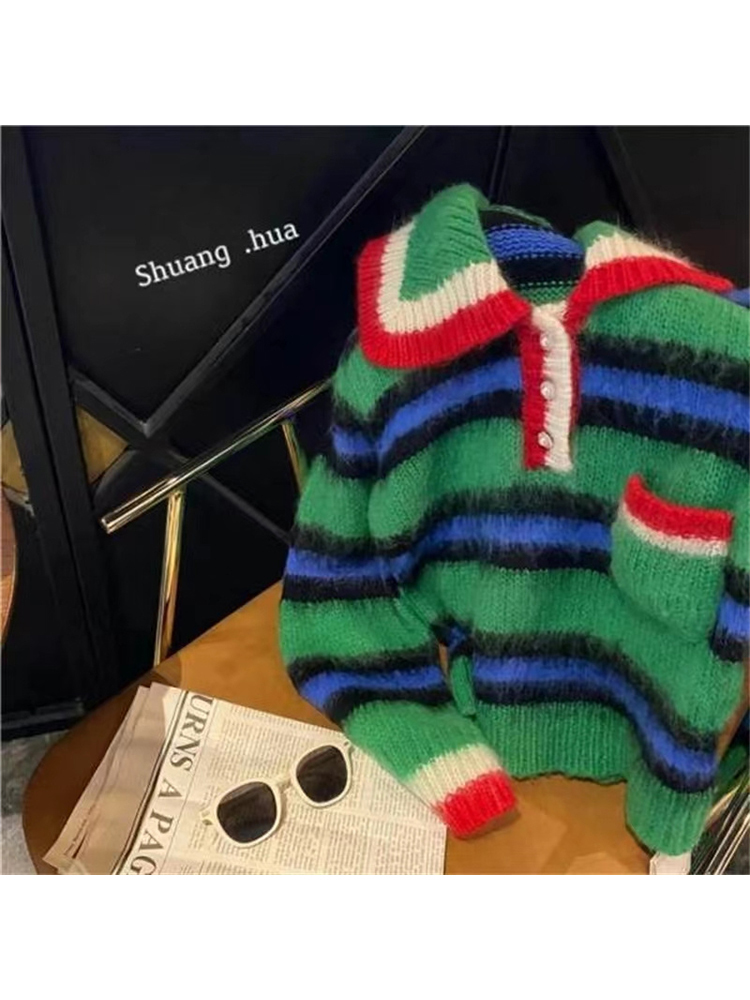 Women Autumn Winter Turtleneck Contrast Color Vintage Pearl Button Knitwear Jumper Oversize Long Sleeve Knitted Pullover Sweater 220816