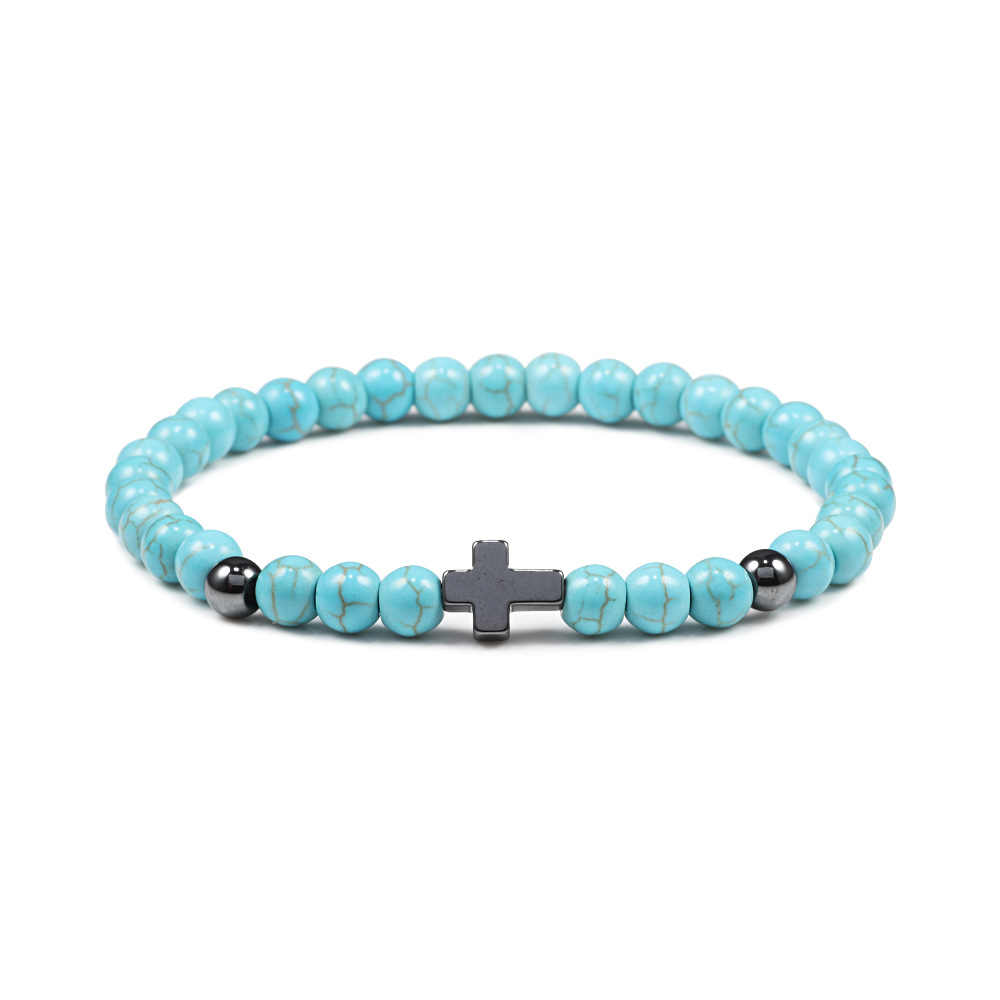 Prayer Men Women Bracelet Hematite Cross 6MM Natural Stone Bead Strand Bracelets Bangle Jesus Yoga Homme Jewelry Gift