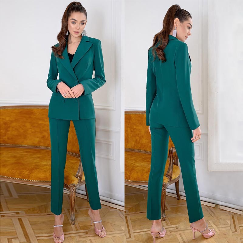 Hunter Women Prom Suits Notched Lapel Lady Office Tuxedos For Wedding Guest Wear Double Breasted Evening Formal Blazers Two Pieces Set, Khaki