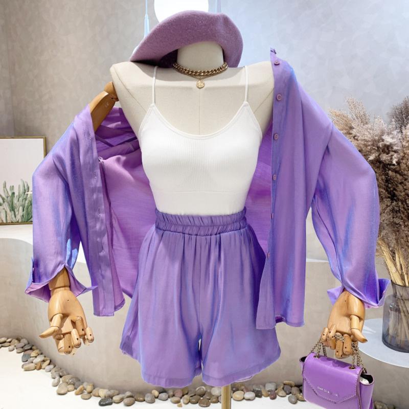 Women' Tracksuits Summer 2022 Long Sleeve Sunscreen Shirt Camisole Loose Elastic Waist Shorts Three Piece Set Women Outfits GE879Women, Blue
Women' Tracksuits Summer 2022 Long Sleeve Sunscreen Shirt Camisole Loose Elastic Waist Shorts Three Piece Set Women Outfits GE879Women, Blue