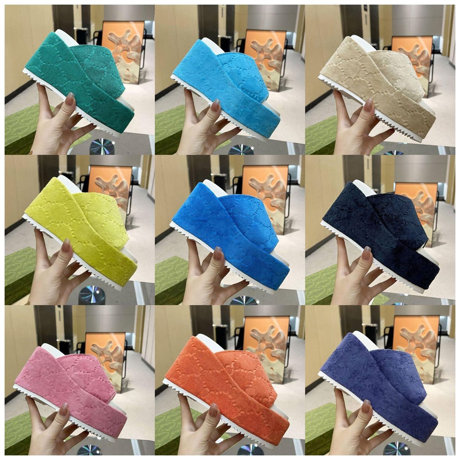 Women Paris Slippers Non-slip Sandals Designer wedge Pattern Embroidery Letters Beach Casual Slides Flip Flops Ladies Platform Thick Bottom Increase Big size 35-43