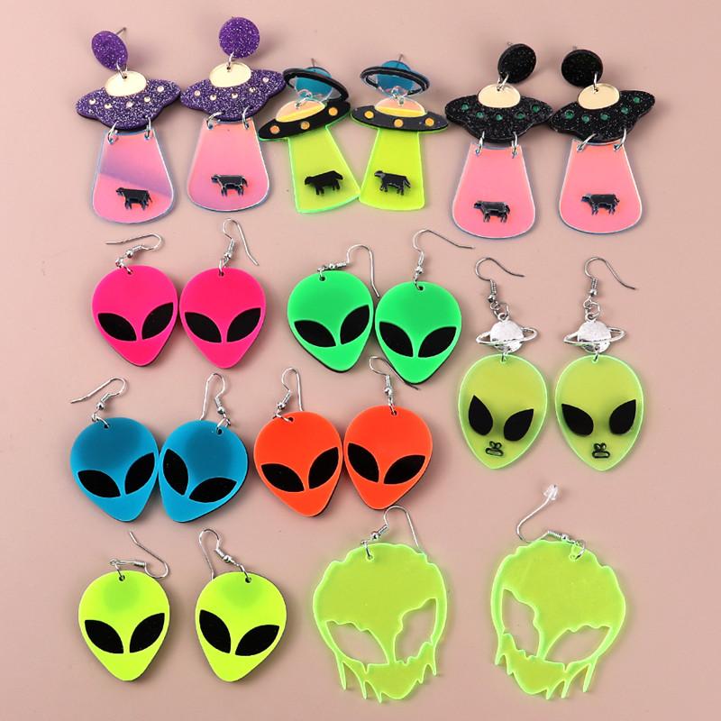 

Dangle & Chandelier FishSheep Cute Alien UFO Spaceship Acrylic Drop Earrings For Women Exaggerated Flying Saucer Earring Hip Hop Fashion Jew