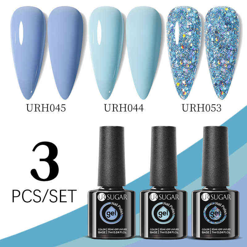 Nail Gel Toy 3pcs Glass Bottle Polish Set Color Series Glitter Semi Permanent Soak Off Uv Art Manicure 0328