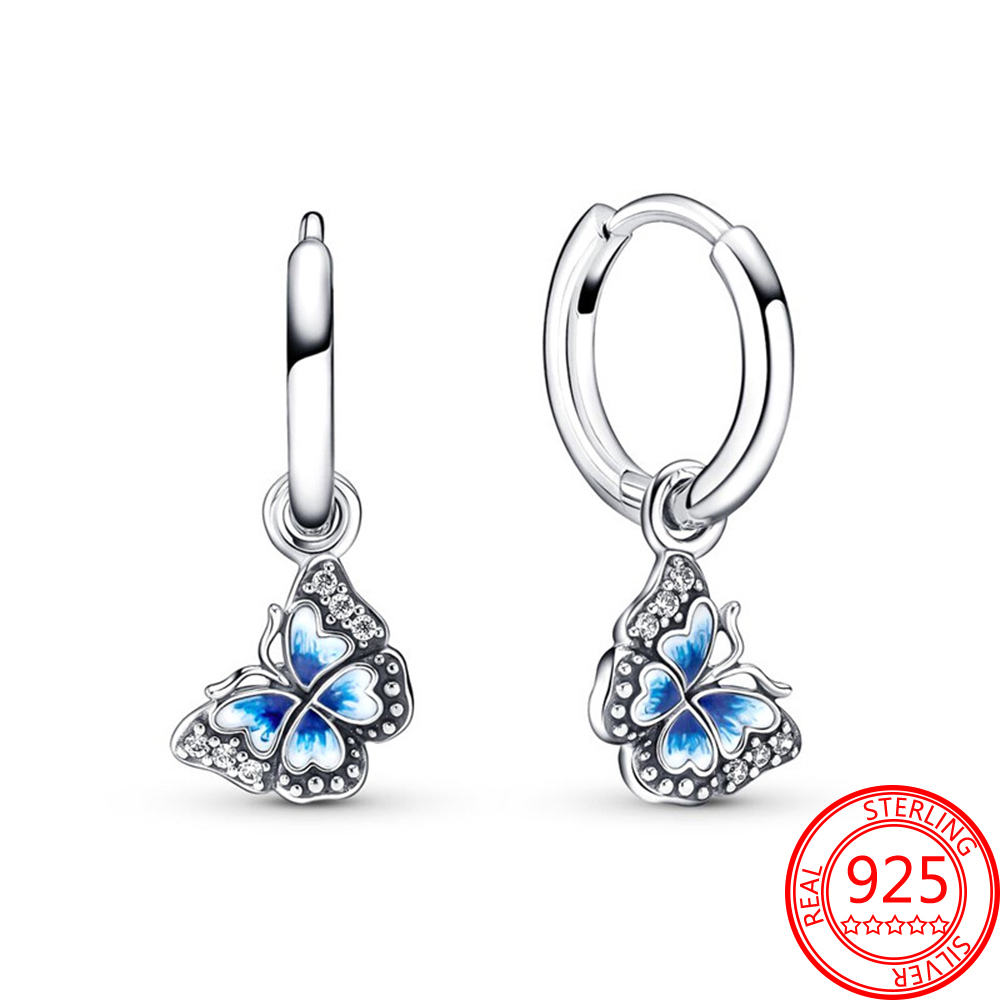 New Fashion 925 Sterling Silver Bracelet Necklace Romantic Gem Blue Tricolor Flower Earrings Pendant Girl Jewelry Gift