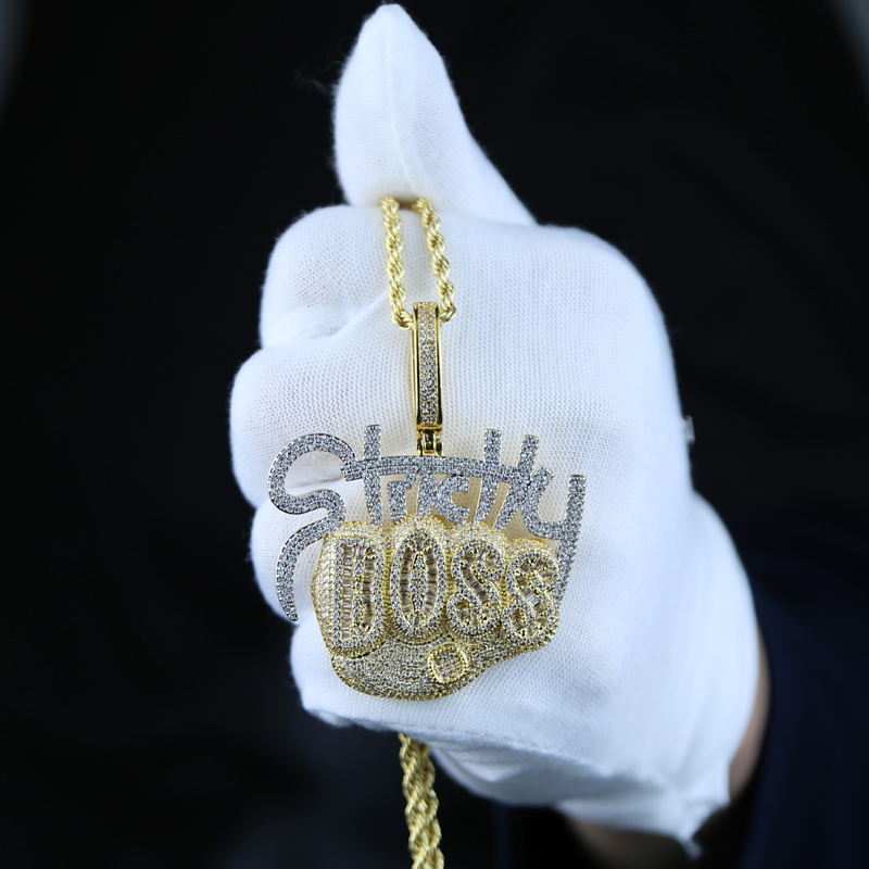Bling Boss Letters Necklace with Sparking Baguette Cubic Zirconia Iced Out Cz Intial Name Necklaces Jewelry Charm Hip Hop Drop Ship