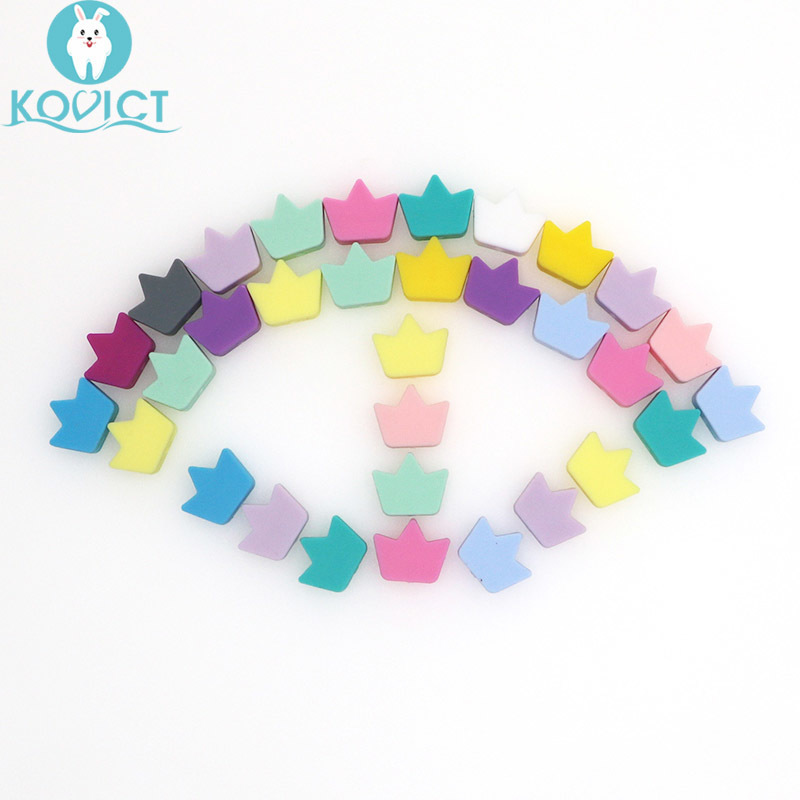 Kovict wholesale 100/200/500pcs Silicone Beads star heart crown DIY Teething Necklace Accessories Teething Pacifier 220507