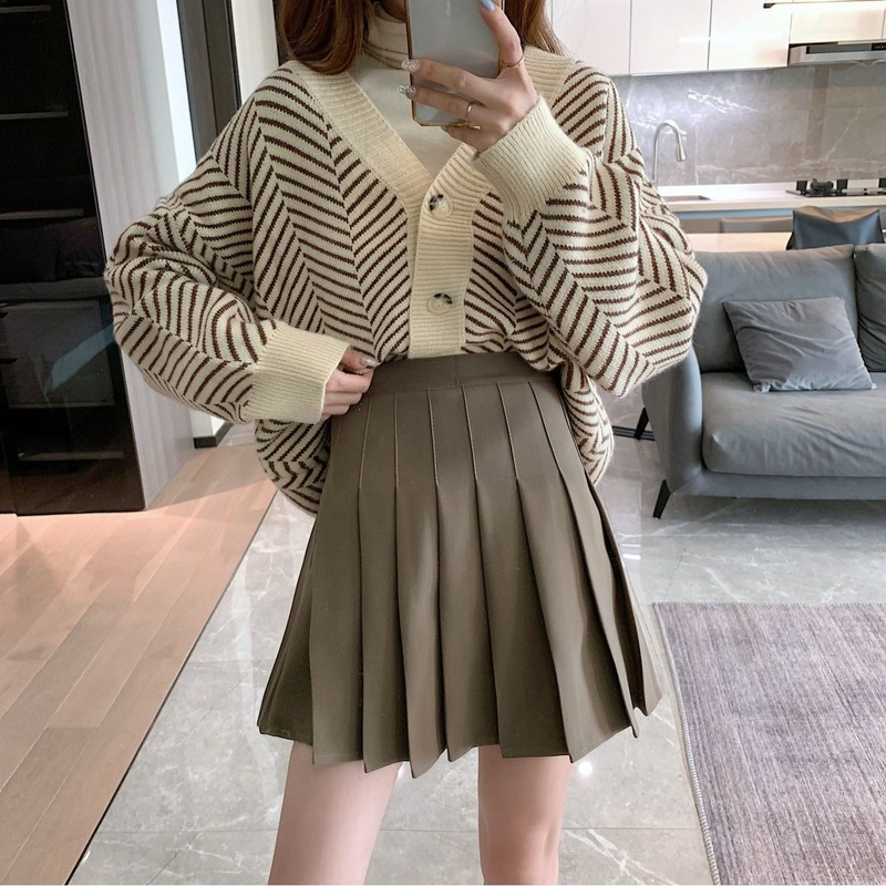 HOUZHOU Pleated Skirt Women Autumn Kawaii Cute High Waisted Mini Skirts Korean Fashion School Uniform Girls Casual Preppy Style 220322