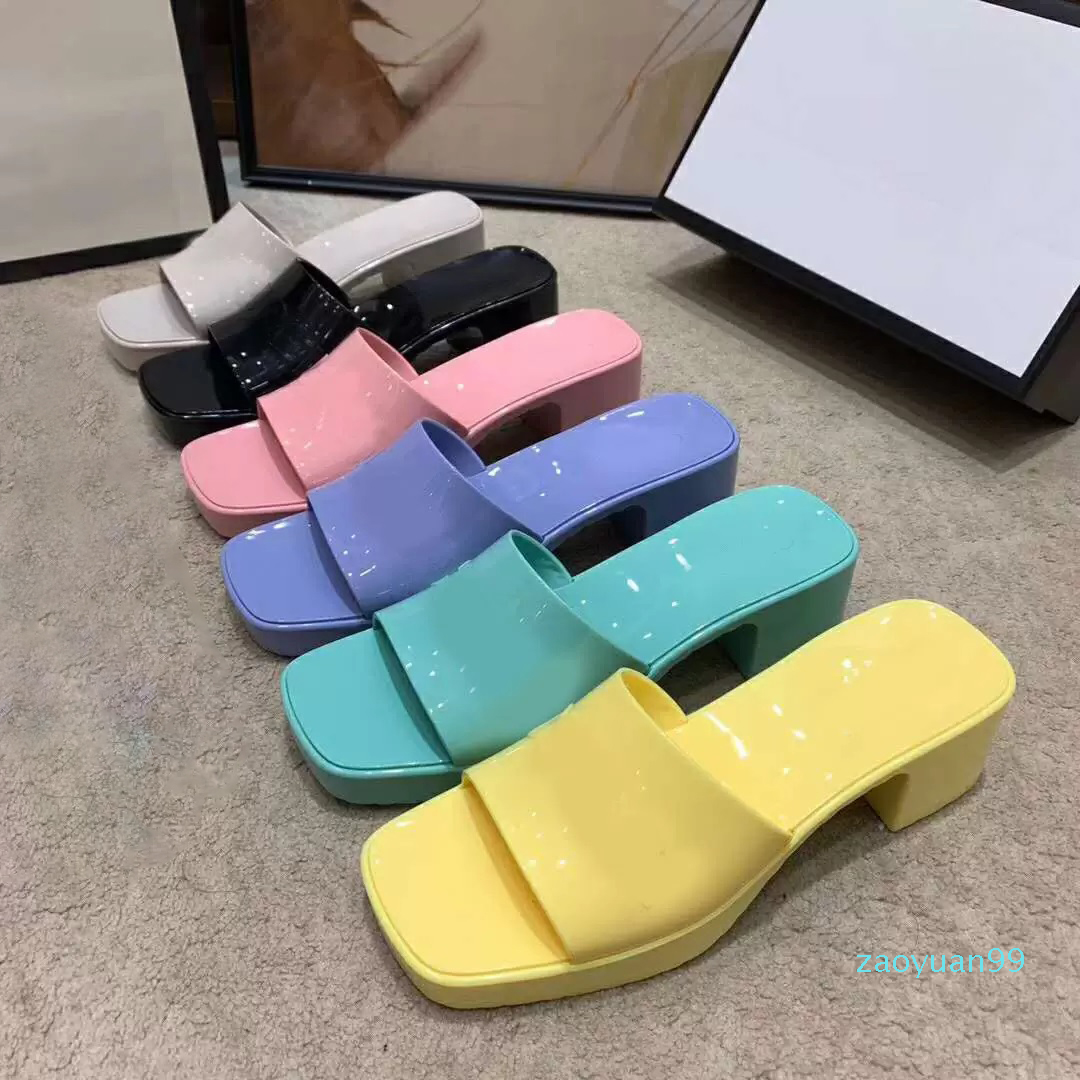 New Arrival Women Rubber slipper High Heel Slide Sandal lady fruit Platform Slipper Summer Embossed Candy Colors Outdoor Beach Flip Flops wo