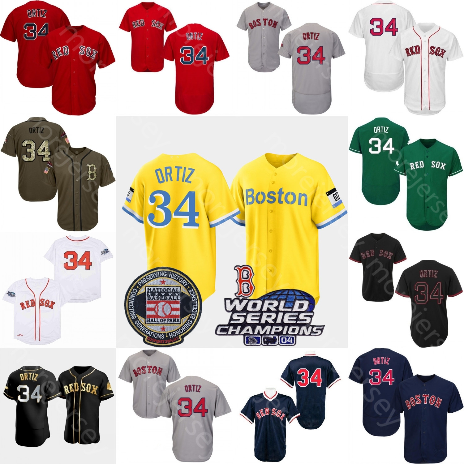 34 David Ortiz Jersey Vintage 2021 City 2004 WS White Black Fashion Green Grey Navy Red Player Fans Salute to Service S-3XL