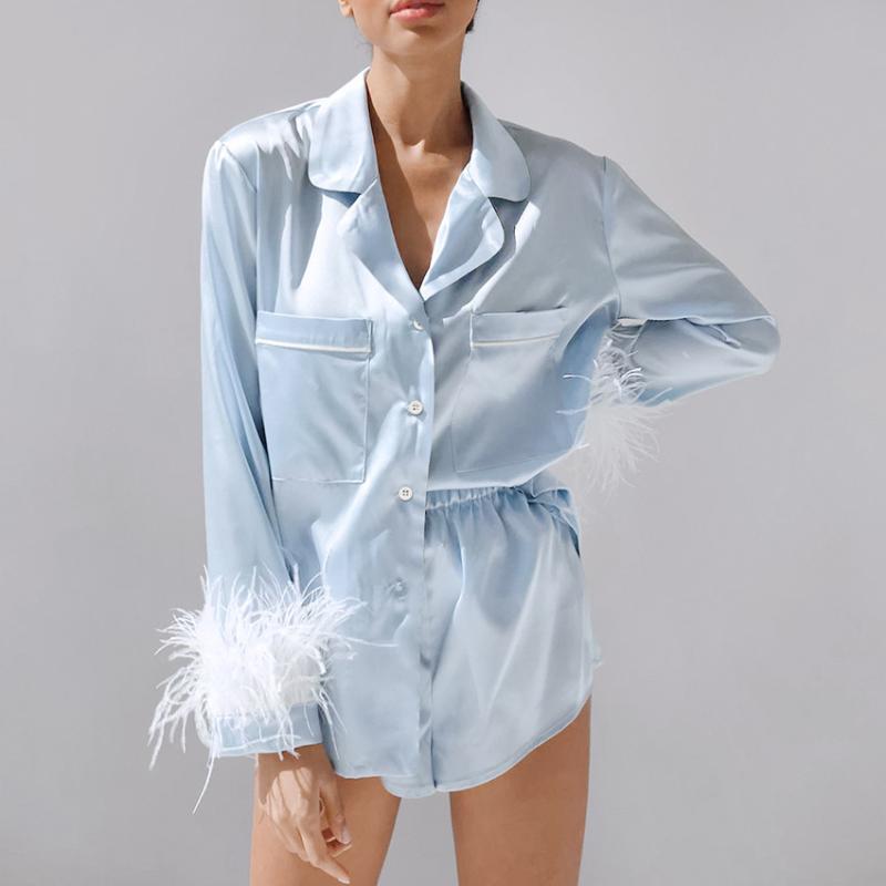 Women' Tracksuits COKAGO Women Pajamas Set Spring Lapel Tops And Shorts Suits Sexy Lingerie Two Piece Silk Satin Female Casual, Blue
Women' Tracksuits COKAGO Women Pajamas Set Spring Lapel Tops And Shorts Suits Sexy Lingerie Two Piece Silk Satin Female Casual, Blue