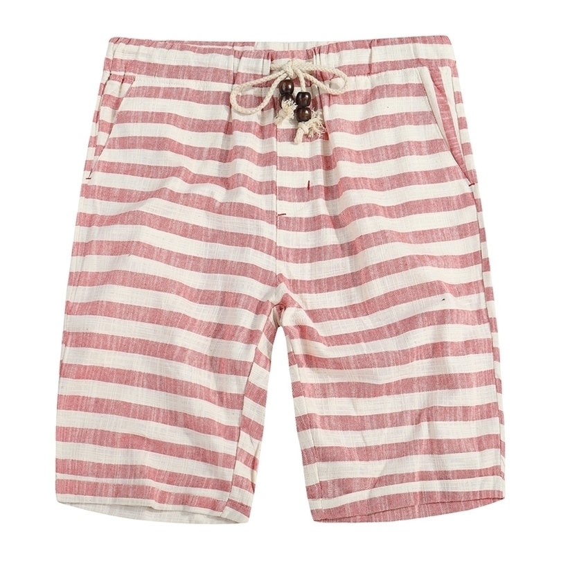 Spring Summer New Men's Shorts Fashion Casual Bermuda Striped Beach Straight Loose Cotton Shorts T200409