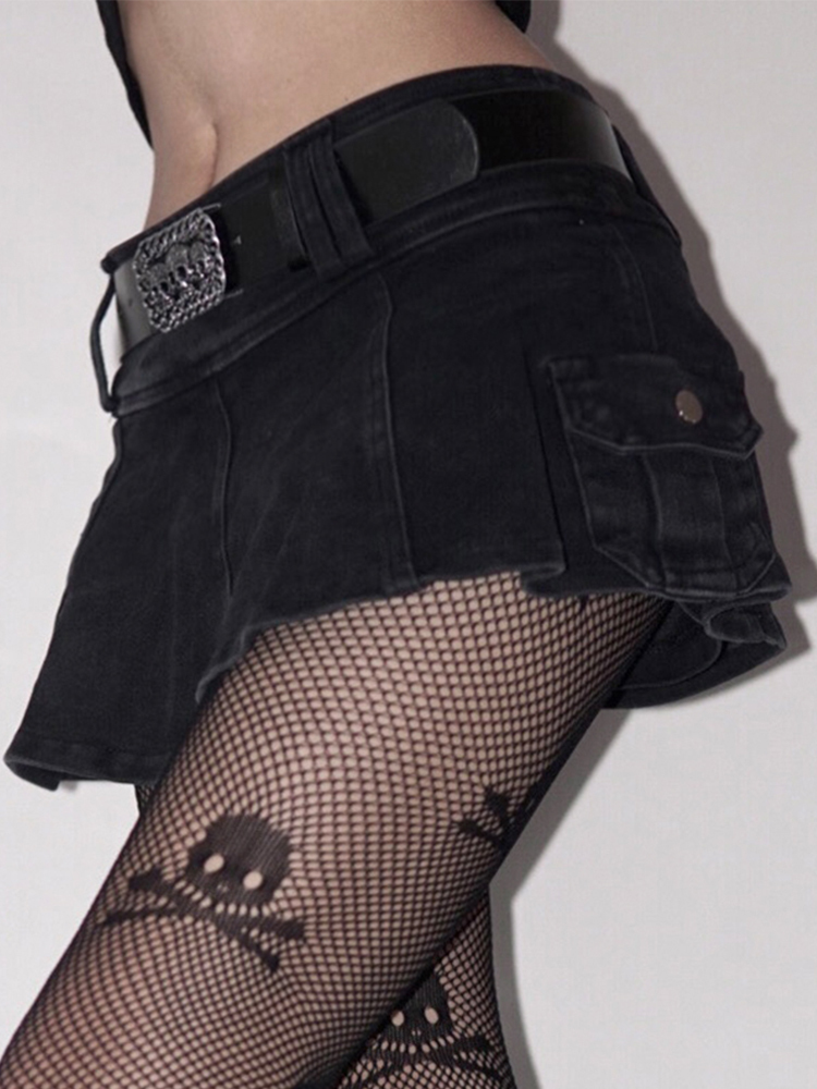 AltGoth Harajuku Y2k Denim Skirt Women Dark Gothic Streetwear Mini Skirt with Skull Belt Mall Goth Punk Grunge Sexy Emo Clubwear 220701