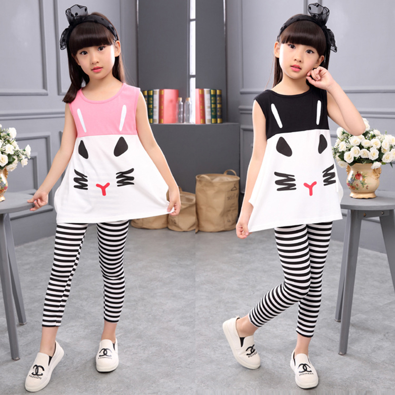 Baby Girl Summer Clothes Cartoon Tops Shirt + Zebra Stripes Pants Fashion Girls Clothes Suit Kids Clothing For 4 6 8 10 12 Year 220509