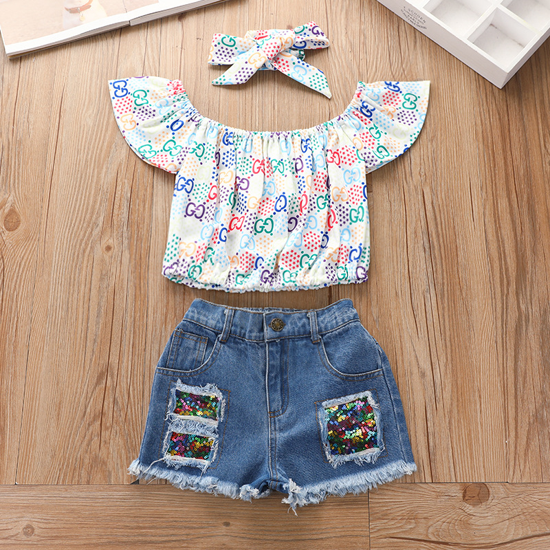 Newborn fashion baby girl Clothes Set summer outfits kids girls flower letter top shirts and shorts 2pcs/set cute clothes suit
