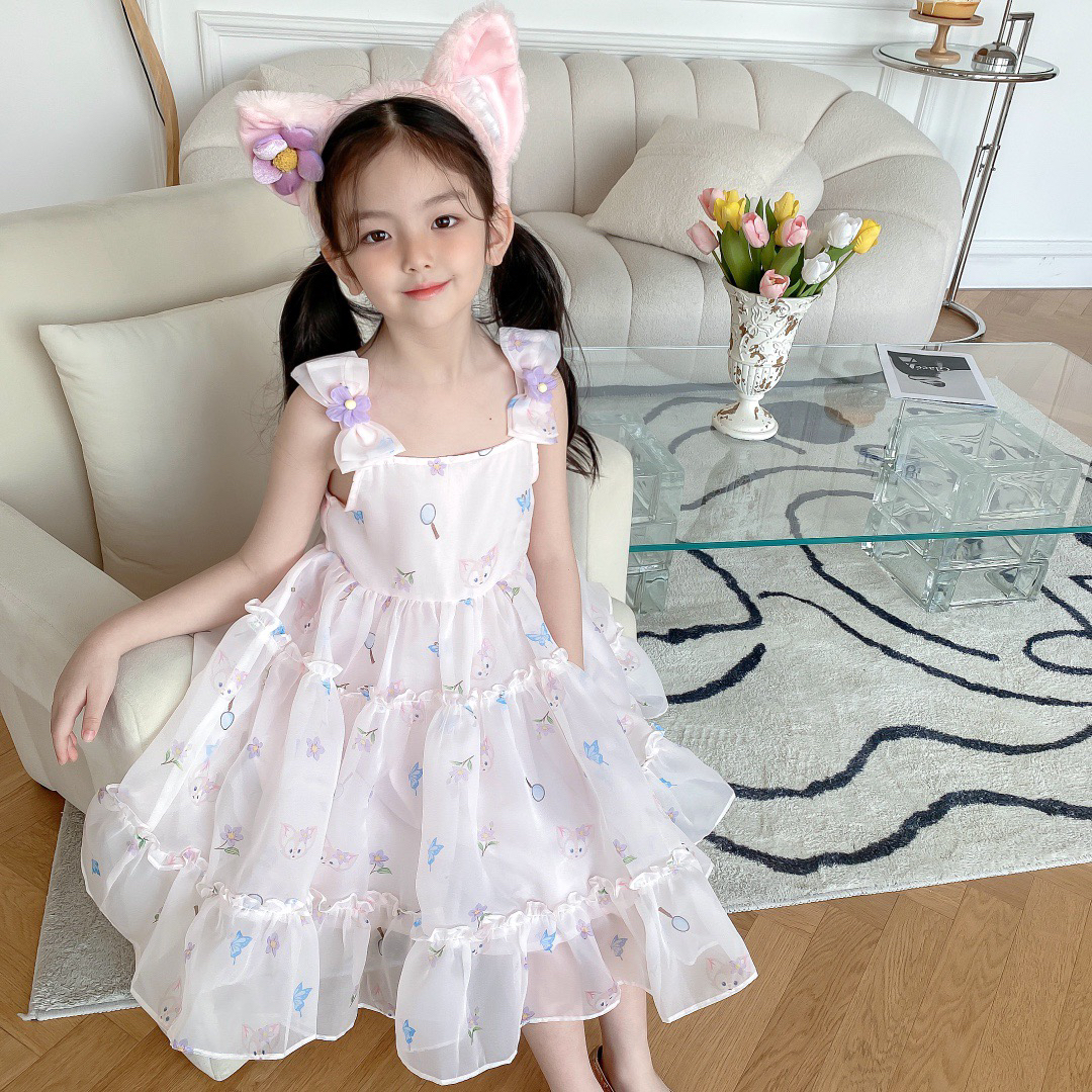 Kids Girls Chiffon suspender Dresses Summer Baby Girl flowers Print Dress Children Birthday Clothing Tutu