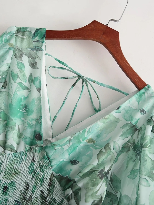 Foridol V Neck Chiffon Bodycon Midi Green Dress Women Long Sleeve Transparent Elegant Ruffles Summer Long Dress Drop 220511