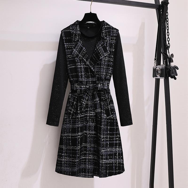 Work Dresses Plus Size 4XL Autumn 2 Piece Set Overalls Dress Women Long Sleeve Black Bottoming Shirt Top+Double Breasted Plaid Vest
Work Dresses Plus Size 4XL Autumn 2 Piece Set Overalls Dress Women Long Sleeve Black Bottoming Shirt Top+Double Breasted Plaid Vest