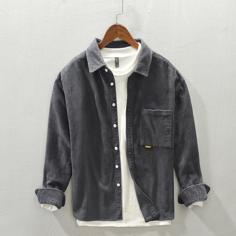 Autumn Winter Men Corduroy Shirt Thick Pure Cotton Button Up Casual Long Sleeve Pocket GA-D221 220322