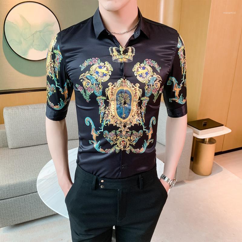 Men's Casual Shirts Luxury Baroque Shirt Men Summer Half Sleeve Crown Print Dress Streetwear Social Party Slim Camisa Masculina, Black
Men's Casual Shirts Luxury Baroque Shirt Men Summer Half Sleeve Crown Print Dress Streetwear Social Party Slim Camisa Masculina, Black