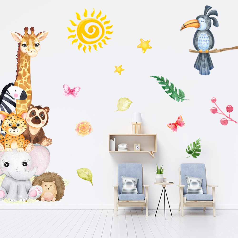 Nordic Cartoon Animals Wall Stickers for Children Kids Rooms Girls Baby Room Decoration Nursery Wallpaper Elephant Panda Giraffe