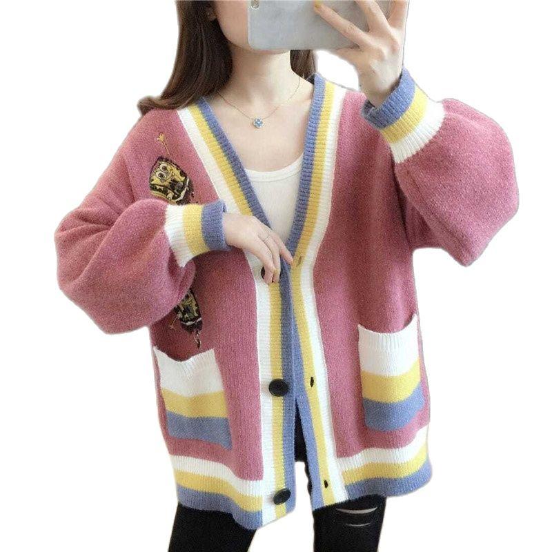 Women's Knits & Tees Autumn Cartoons Color Matching Cardigans Women V-Neck Pocket Knitting Sweater Coat Single Breasted Overcoat Ladies Loos, Blue
Women's Knits & Tees Autumn Cartoons Color Matching Cardigans Women V-Neck Pocket Knitting Sweater Coat Single Breasted Overcoat Ladies Loos, Blue