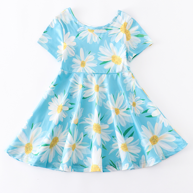 Girlymax Baby Girls Milk Silk Ruffles Twirl Dress Floral Rainbow Tie dye Print Knee Length Kids Clothing Short Sleeve 220707