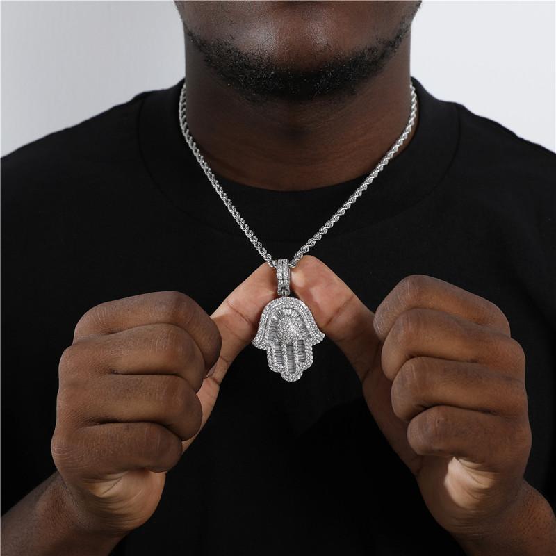 Chains Hamsa Hand Pendant Necklace Women Men Iced Out CZ Gold Color Of Fatima Choker Islamic JewelryChains Godl22
