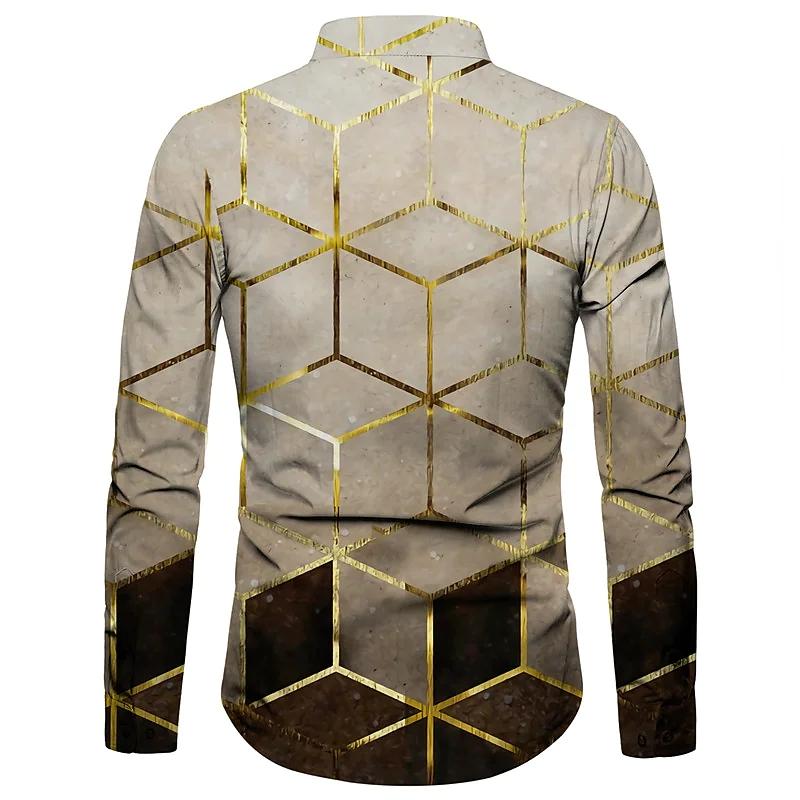 Men's Dress Shirts Spring Autumn Geometric Print Men Cotton Turn-down Long Sleeve Quality Casual Slim Designer Clothing Big Size 5XLMen's