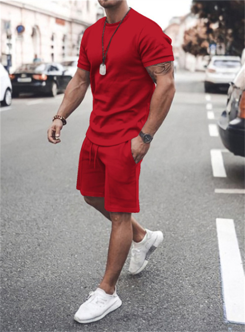 Ta&To Men's Tracksuit 2 Piece Set Summer Solid Sport Hawaiian Suit Short Sleeve T Shirt and Shorts Casual Fashion Man Clothing 220326