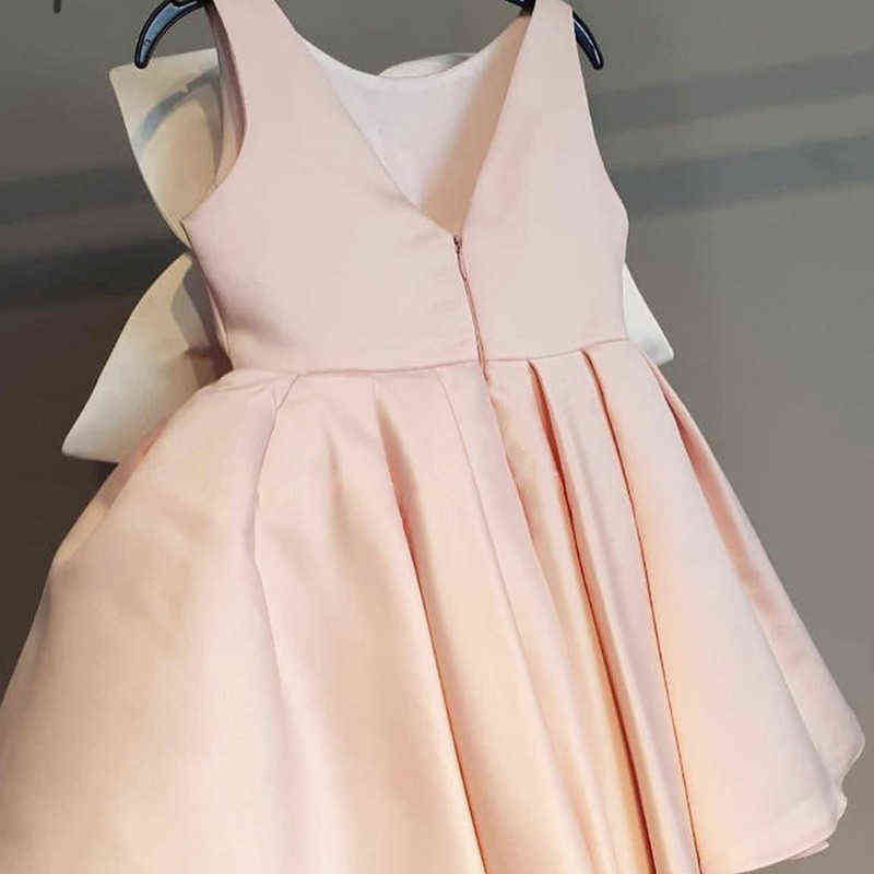 Baby Girl Princess Satin Dress Sleeveless Big Flower Child Vintage Party Pageant Birthday Wedding Ball Gown Baby Clothes 1-12Y Y220510