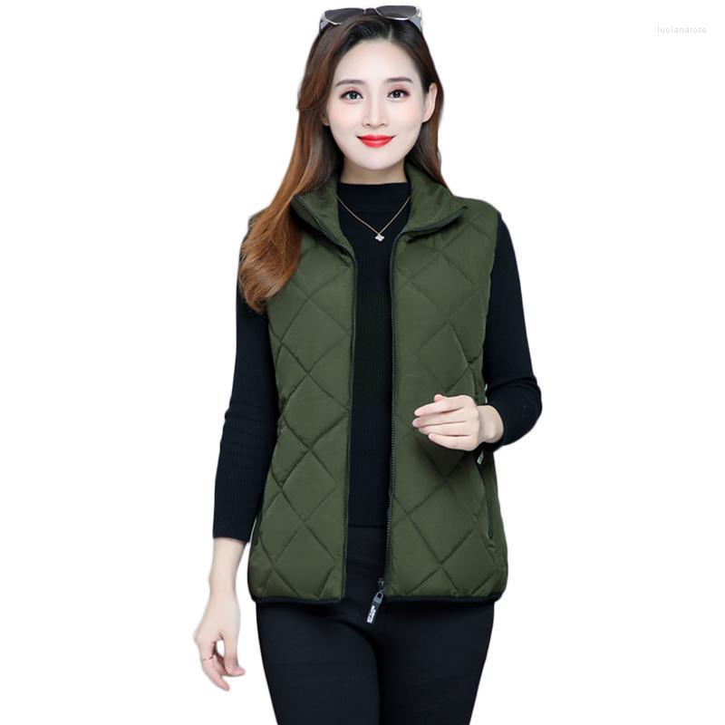 Women's Vests Middle-aged And Elderly Vest Winter Cotton Zipper Green Black Sleeveless Keep Warm Jacket Autumn Waistcoat Luci22, Armygreen