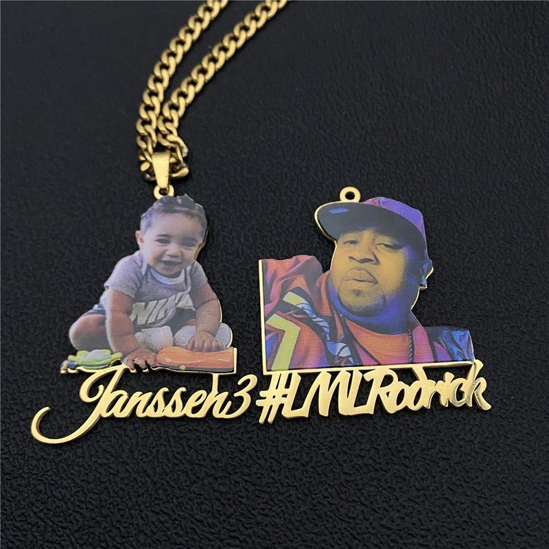 Aurolaco Po Picture Nameplate Pendant Necklace Kids Custom Memory Jewelry for Family Gifts Collar 220718