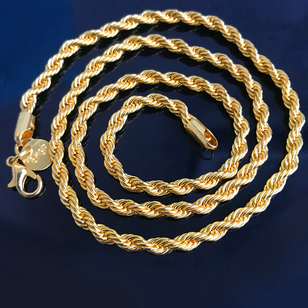 4MM Metal 18K Gold Plated Metal Cooper Woved Rope Chain Necklace for Men Women Nice Jewelry Gift 16 18 20 inch Wholesale Price