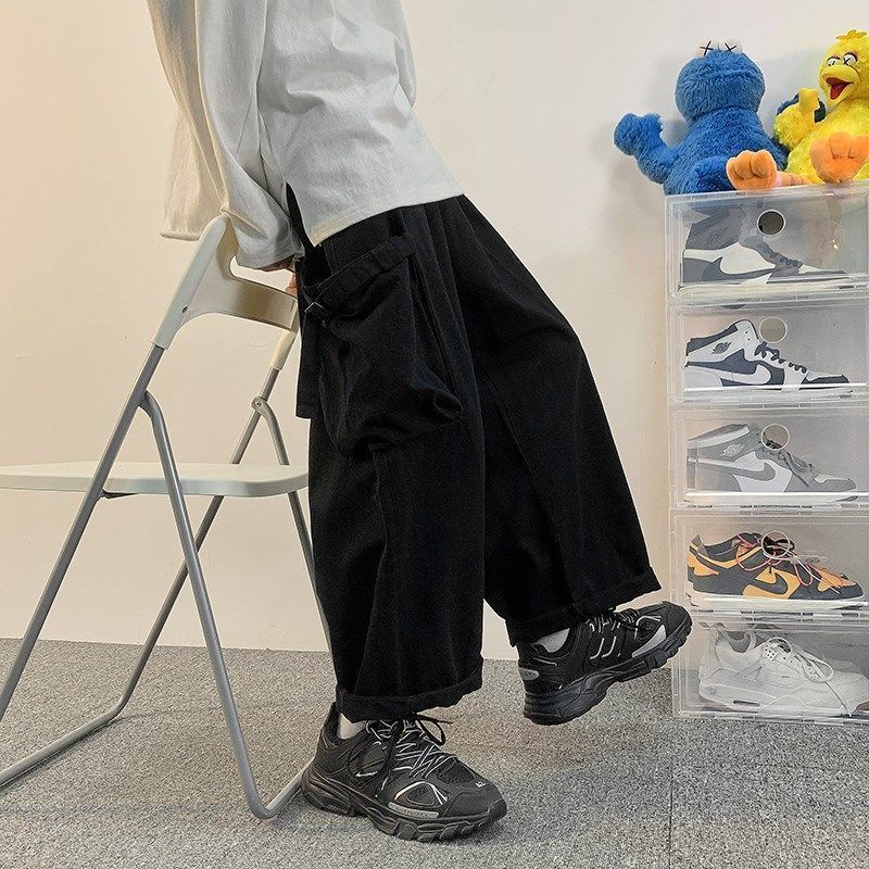 HOUZHOU Men's Cargo Trousers Male Harajuku Black Pants Wide Leg for Streetwear Baggy Oversize Plus Size 220330