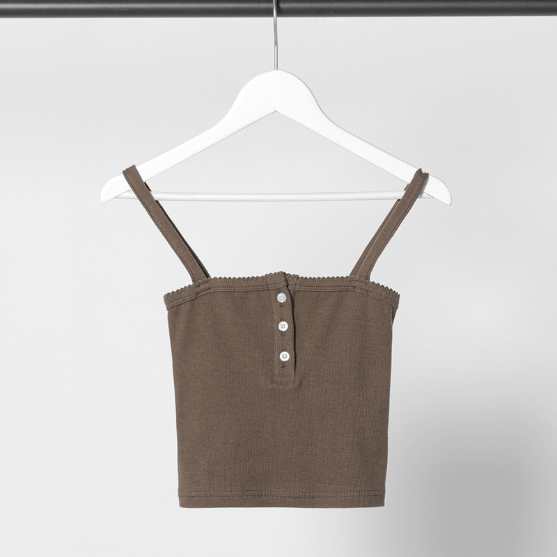 Vintage Brown Slim Cotton Tops Summer Ruffle Trim Sexy Square Collar Y2k Camis Blouses Women Sweet Cute Crop Top Chic 220325