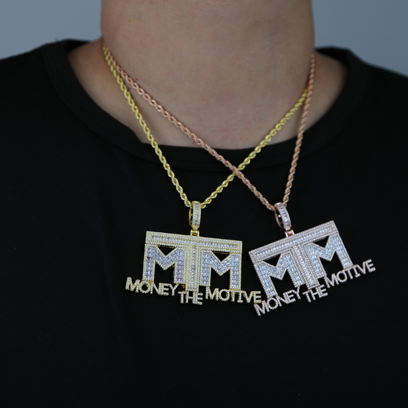 Iced Out Bling 5A Cubic Zirconia Paved Letters Money Necklace Pendant For Men With High Quality Rock Hip Hop Rope Chain Jewelry