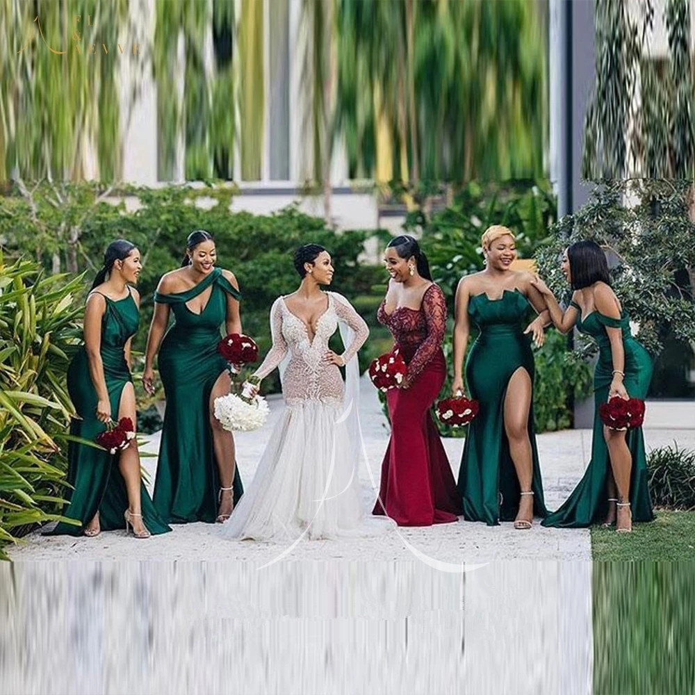 Sexy Turquoise Green Side Split Bridesmaid Dresses Long Maid Of Honor Dress Mermaid Wedding Guest Evening Dress Formal Gowns Plus Size
