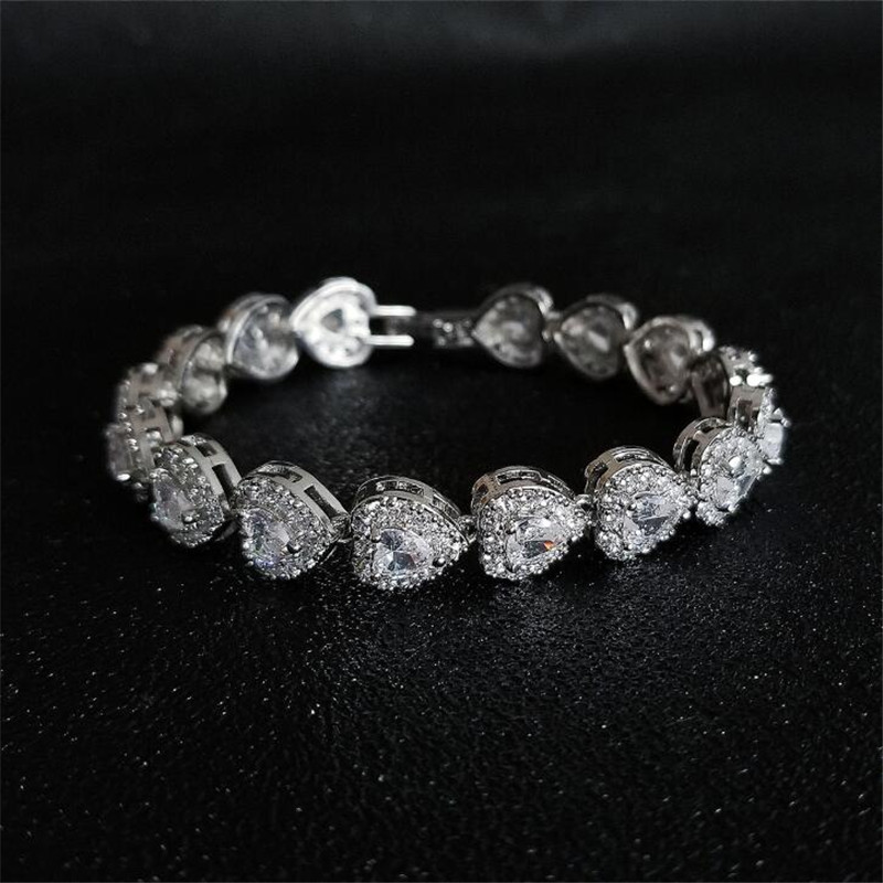 Luxury Jewelry Wedding Bracelet 925 Sterling Silver Heart Shape White Topaz Rose Gold Fill Party Promise Women Engagment Bangle For Lover Gift